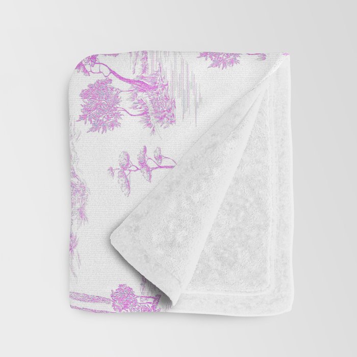 Toile de Jouy Vintage French Romantic Pastoral Hot Fuchsia Pink & White Throw Blanket Gallery Image 3