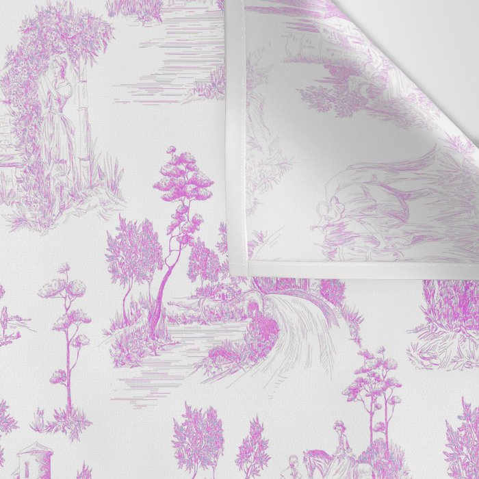 Toile de Jouy Vintage French Romantic Pastoral Hot Fuchsia Pink & White Wall Tapestry Gallery Image 3