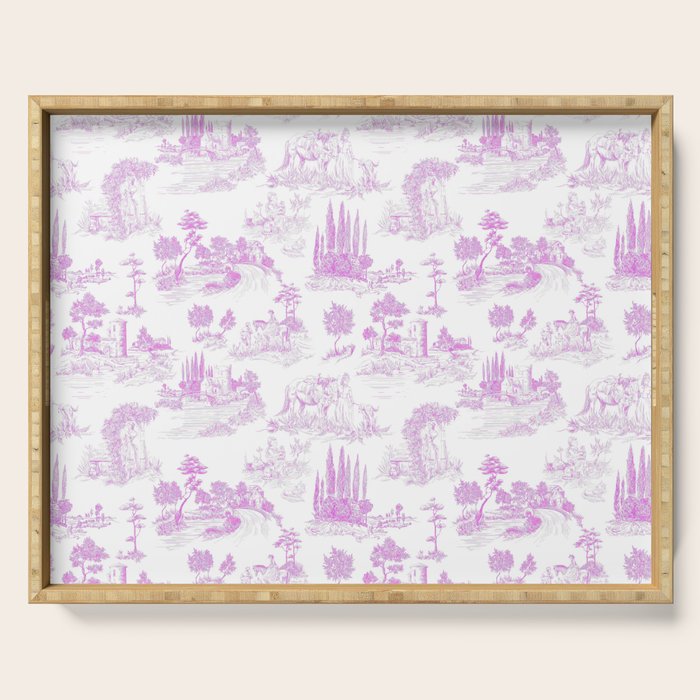 Toile de Jouy Vintage French Romantic Pastoral Hot Fuchsia Pink & White Serving Tray Gallery Image 1
