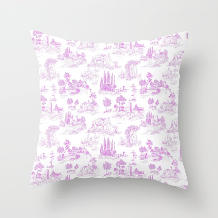 Toile de Jouy Vintage French Romantic Pastoral Hot Fuchsia Pink & White Throw Pillow Gallery Image 6