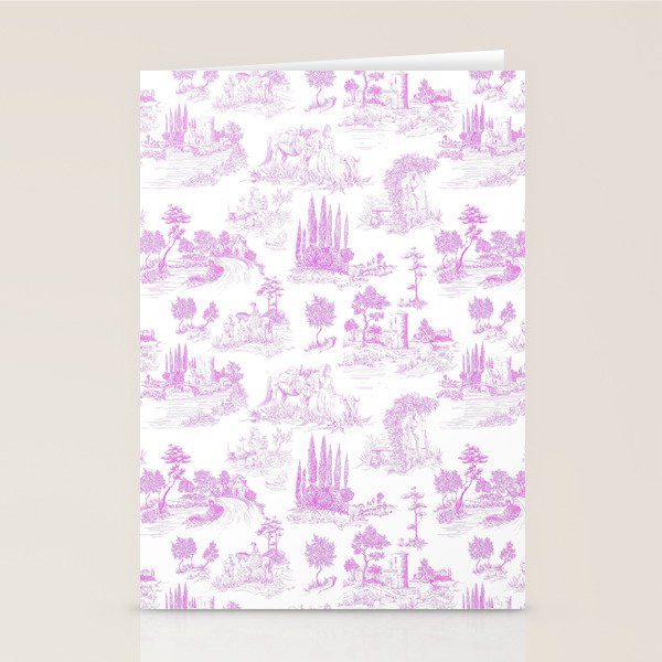 Toile de Jouy Vintage French Romantic Pastoral Hot Fuchsia Pink & White Stationery Card Gallery Image 2