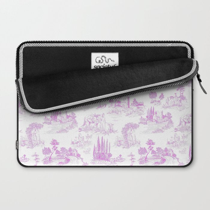 Toile de Jouy Vintage French Romantic Pastoral Hot Fuchsia Pink & White Laptop Sleeve Gallery Image 2
