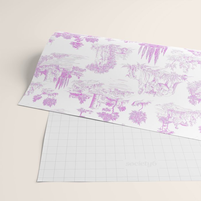 Toile de Jouy Vintage French Romantic Pastoral Hot Fuchsia Pink & White Wrapping Paper Gallery Image 2