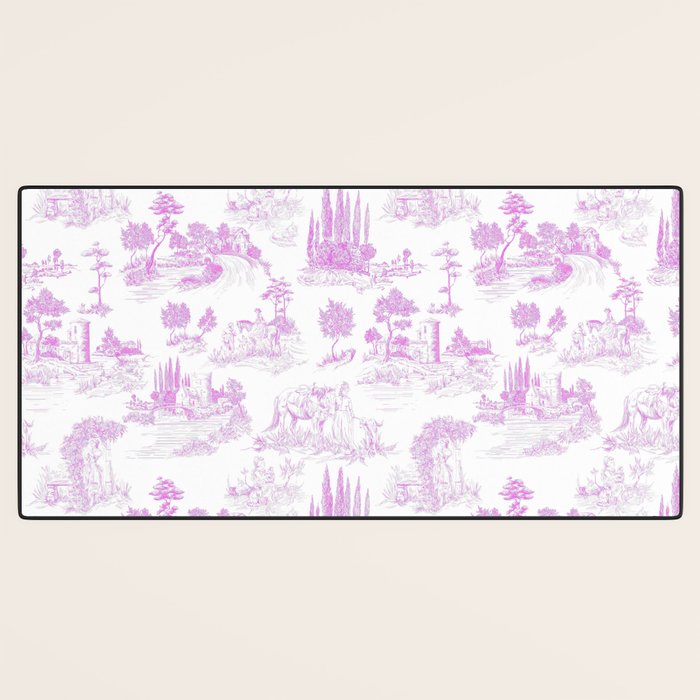 Toile de Jouy Vintage French Romantic Pastoral Hot Fuchsia Pink & White Desk Mat Gallery Image 3