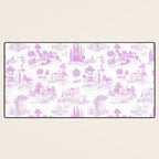Toile de Jouy Vintage French Romantic Pastoral Hot Fuchsia Pink & White Desk Mat Gallery Image 3