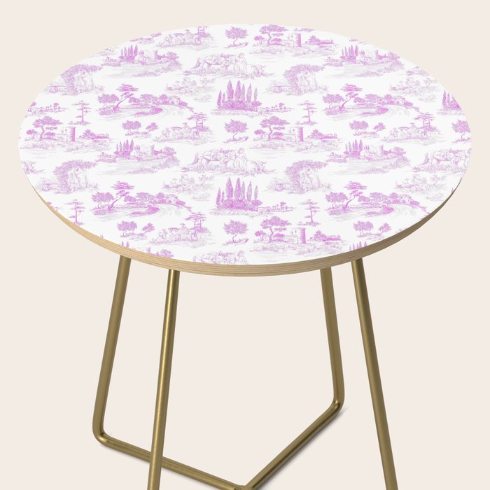 Toile de Jouy Vintage French Romantic Pastoral Hot Fuchsia Pink & White Side Table Gallery Image 2