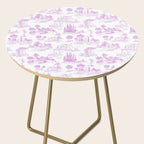 Toile de Jouy Vintage French Romantic Pastoral Hot Fuchsia Pink & White Side Table Gallery Image 2