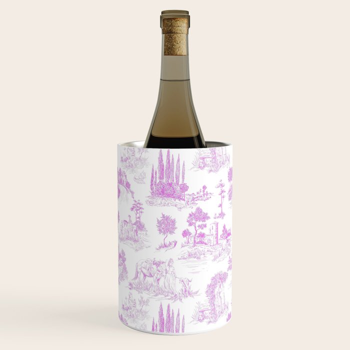 Toile de Jouy Vintage French Romantic Pastoral Hot Fuchsia Pink & White Wine Chiller Gallery Image 1