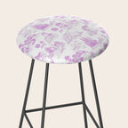 Toile de Jouy Vintage French Romantic Pastoral Hot Fuchsia Pink & White Stool Gallery Image 2