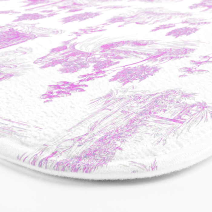 Toile de Jouy Vintage French Romantic Pastoral Hot Fuchsia Pink & White Bath Mat Gallery Image 3