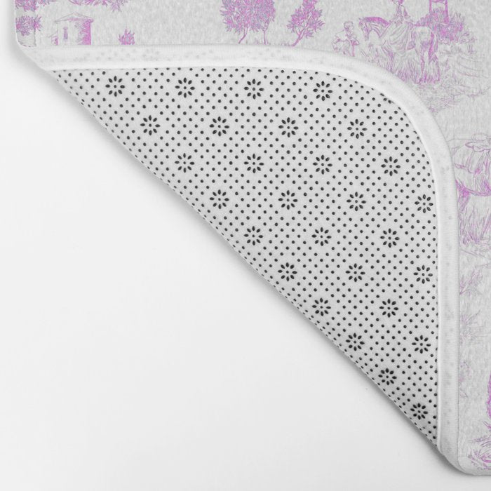 Toile de Jouy Vintage French Romantic Pastoral Hot Fuchsia Pink & White Bath Mat Gallery Image 2