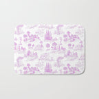 Toile de Jouy Vintage French Romantic Pastoral Hot Fuchsia Pink & White Bath Mat Gallery Image 1