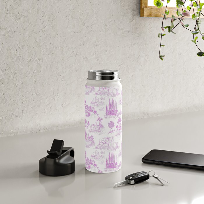 Toile de Jouy Vintage French Romantic Pastoral Hot Fuchsia Pink & White Water Bottle Gallery Image 4