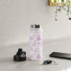 Toile de Jouy Vintage French Romantic Pastoral Hot Fuchsia Pink & White Water Bottle Gallery Image 4