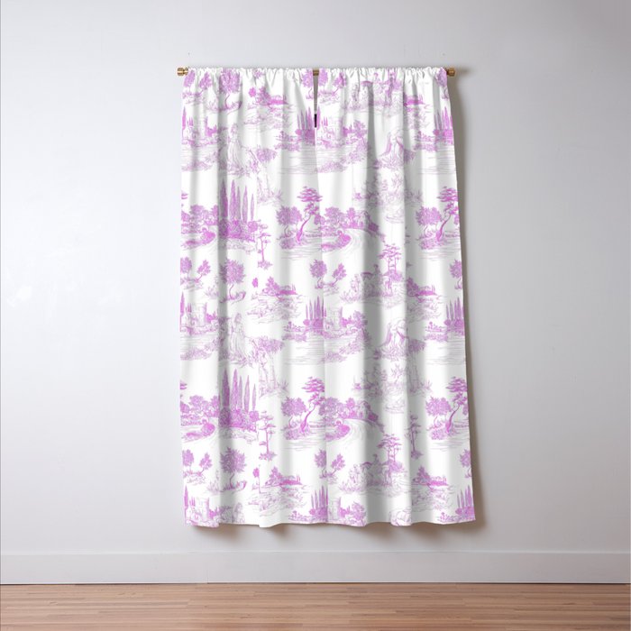 Toile de Jouy Vintage French Romantic Pastoral Hot Fuchsia Pink & White Window Curtain Gallery Image 3