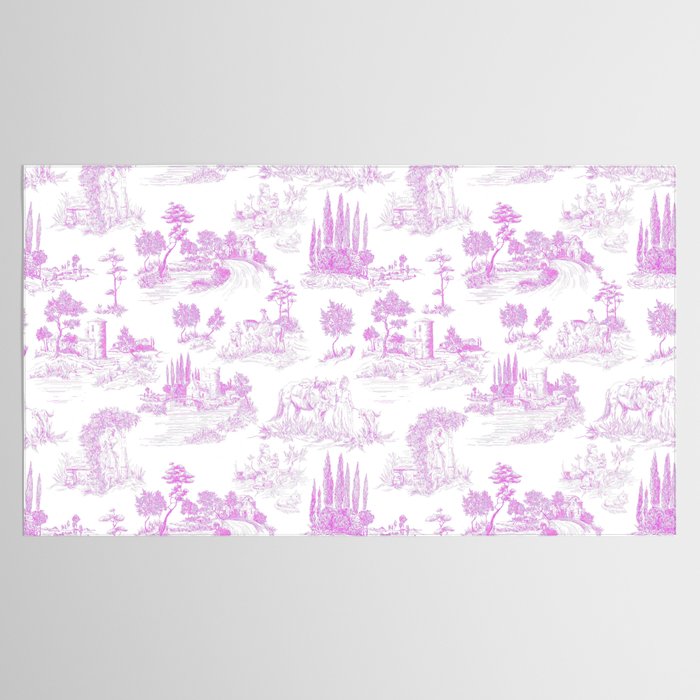 Toile de Jouy Vintage French Romantic Pastoral Hot Fuchsia Pink & White Tablecloth Gallery Image 2