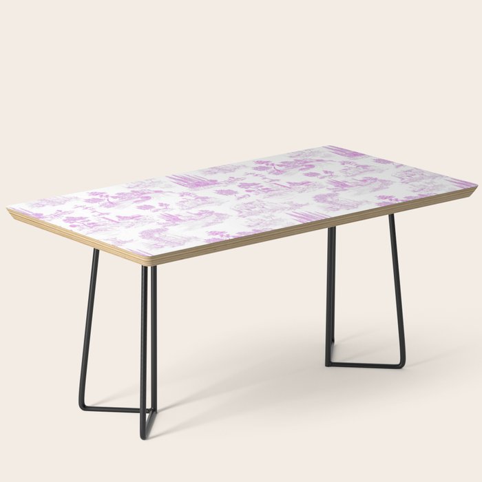Toile de Jouy Vintage French Romantic Pastoral Hot Fuchsia Pink & White Coffee Table Gallery Image 1