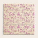 Toile de Jouy Vintage French Romantic Pastoral Hot Fuchsia Pink & White Wood Wall Art Gallery Image 1