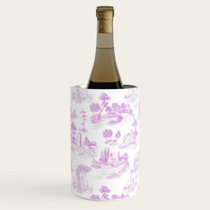 Toile de Jouy Vintage French Romantic Pastoral Hot Fuchsia Pink & White Wine Chiller Gallery Image 2