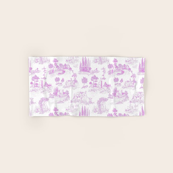 Toile de Jouy Vintage French Romantic Pastoral Hot Fuchsia Pink & White Towels Gallery Image 1