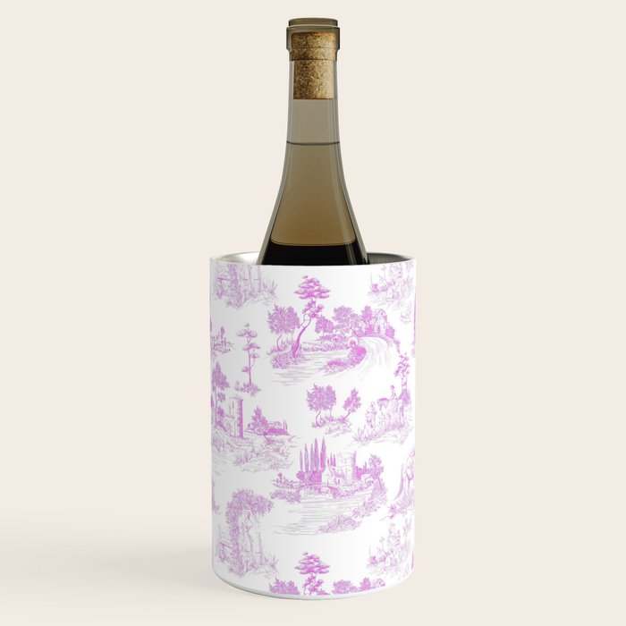 Toile de Jouy Vintage French Romantic Pastoral Hot Fuchsia Pink & White Wine Chiller Gallery Image 3