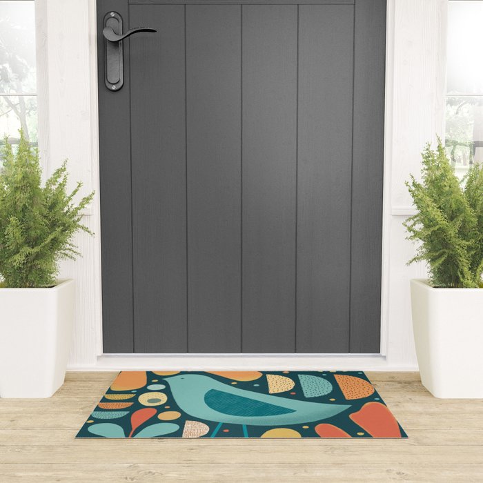 Mid Century Modern Inspired Bird and Leaves Welcome Mat Gallery Image 3