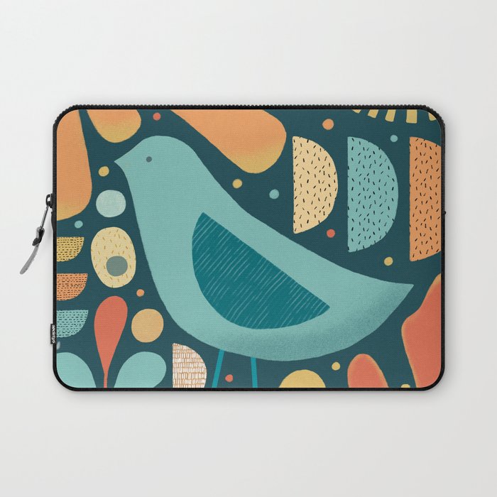 Mid Century Modern Inspired Bird and Leaves Laptop Sleeve Gallery Image 1