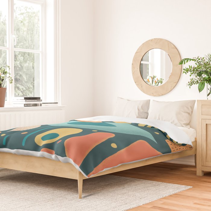 Mid Century Modern Inspired Bird and Leaves Duvet Cover Gallery Image 2