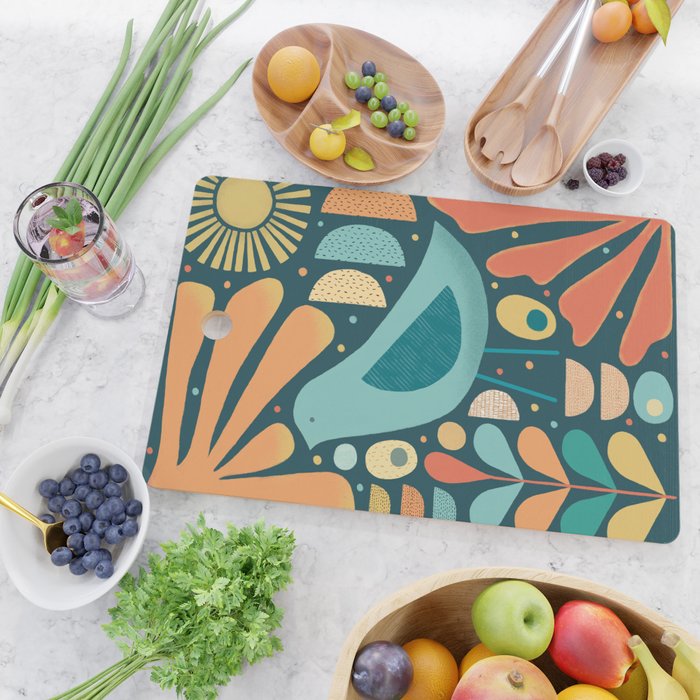 Mid Century Modern Inspired Bird and Leaves Cutting Board Gallery Image 2
