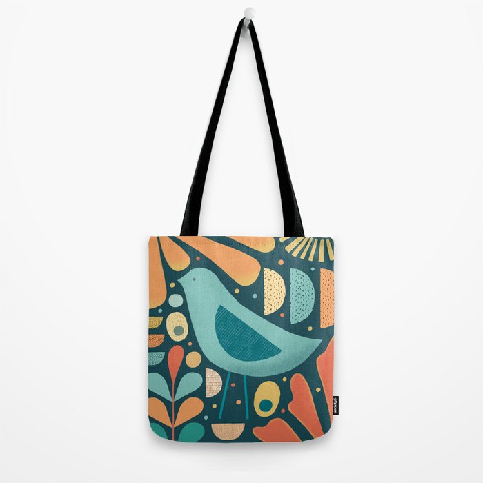 Mid Century Modern Inspired Bird and Leaves Tote Bag Gallery Image 2
