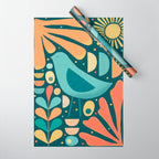 Mid Century Modern Inspired Bird and Leaves Wrapping Paper Gallery Image 1