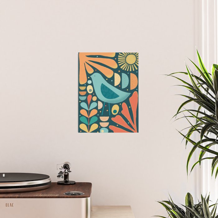 Mid Century Modern Inspired Bird and Leaves Poster Gallery Image 2