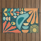 Mid Century Modern Inspired Bird and Leaves Outdoor Rug Gallery Image 1