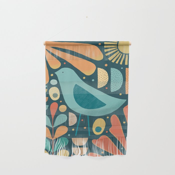 Mid Century Modern Inspired Bird and Leaves Wall Hanging Gallery Image 1