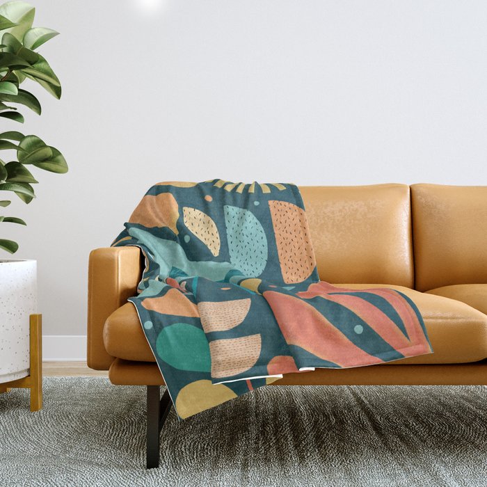 Mid Century Modern Inspired Bird and Leaves Throw Blanket Gallery Image 1