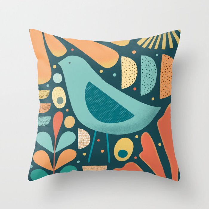 Mid Century Modern Inspired Bird and Leaves Throw Pillow Gallery Image 6
