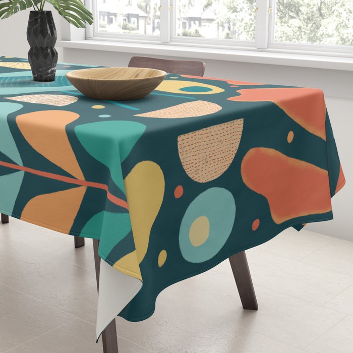 Mid Century Modern Inspired Bird and Leaves Tablecloth Gallery Image 3
