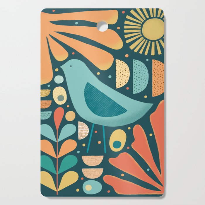 Mid Century Modern Inspired Bird and Leaves Cutting Board Gallery Image 1