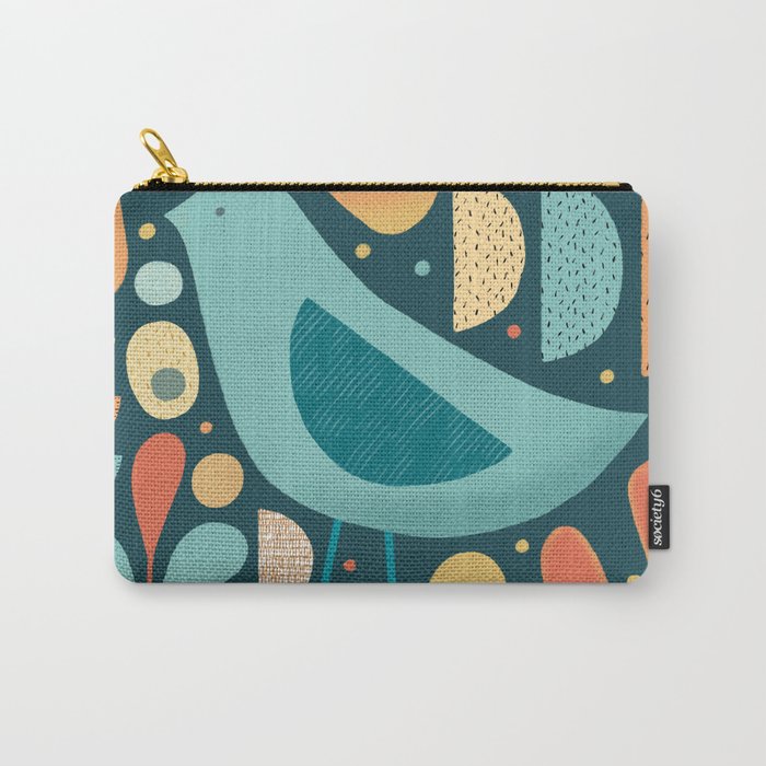 Mid Century Modern Inspired Bird and Leaves Carry All Pouch Gallery Image 1