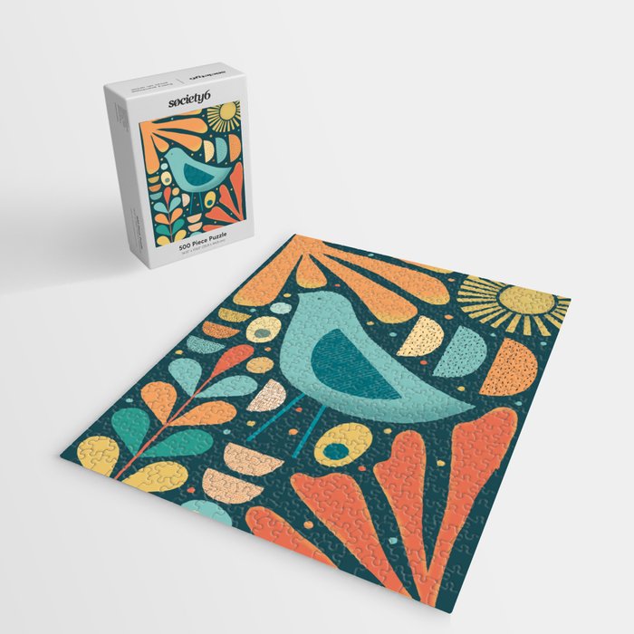 Mid Century Modern Inspired Bird and Leaves Jigsaw Puzzle Gallery Image 2