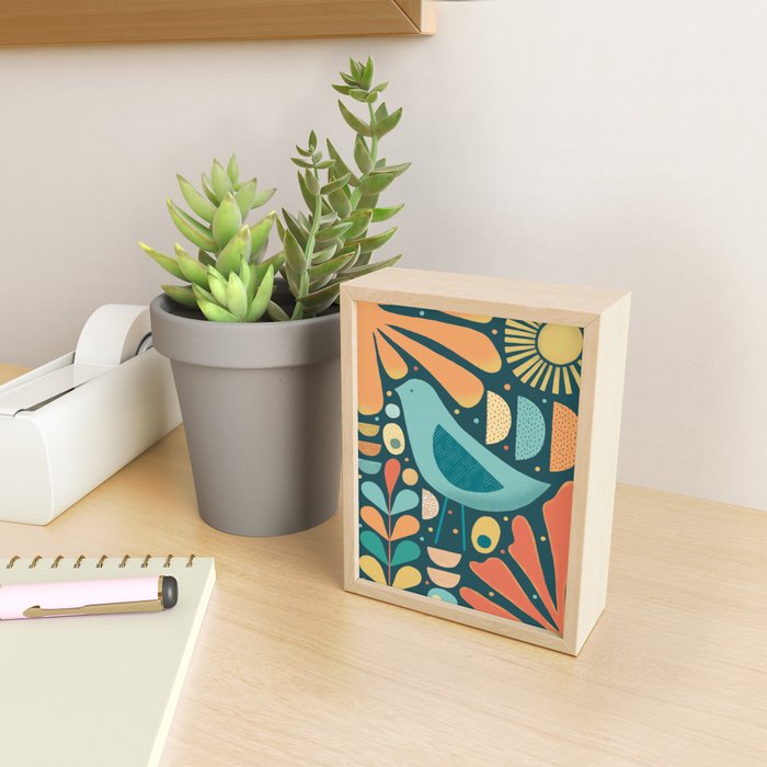 Mid Century Modern Inspired Bird and Leaves Mini Art Print Gallery Image 2