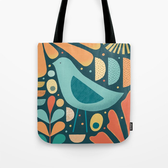 Mid Century Modern Inspired Bird and Leaves Tote Bag Gallery Image 1