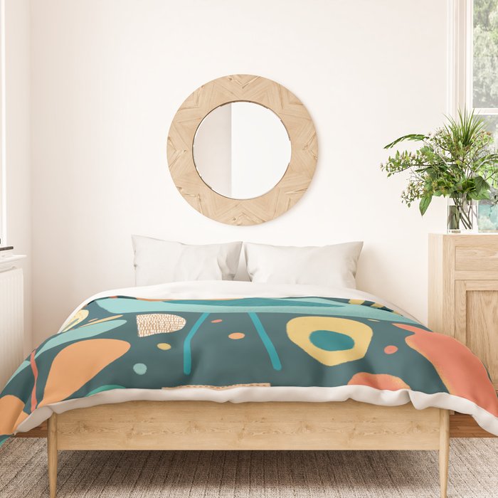 Mid Century Modern Inspired Bird and Leaves Duvet Cover Gallery Image 3