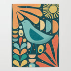 Mid Century Modern Inspired Bird and Leaves Poster Gallery Image 4