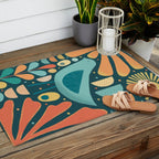 Mid Century Modern Inspired Bird and Leaves Outdoor Rug Gallery Image 2