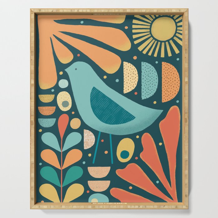 Mid Century Modern Inspired Bird and Leaves Serving Tray Gallery Image 1