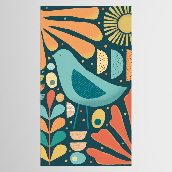 Mid Century Modern Inspired Bird and Leaves Tablecloth Gallery Image 2