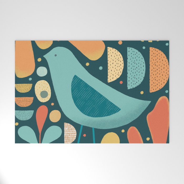Mid Century Modern Inspired Bird And Leaves Welcome Mat Gallery Image 1