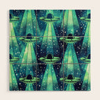 Cosmic UFO - Galactic Green Wood Wall Art Gallery Image 1