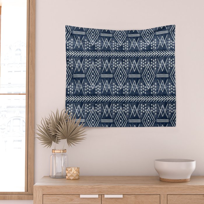 vintage moroccan - dark blue Wall Tapestry Gallery Image 2